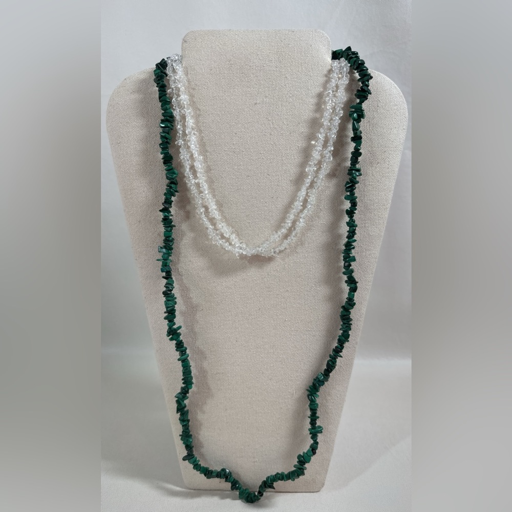 Clear Quartz And Green Malachite Strand Necklaces